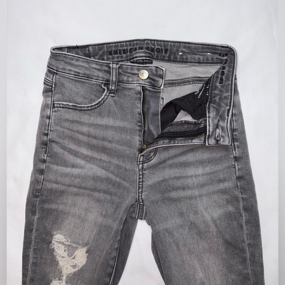 American Eagle Size 0 Black Distressed Super Hi Rise Skinny Jegging Jeans - Picture 6 of 10